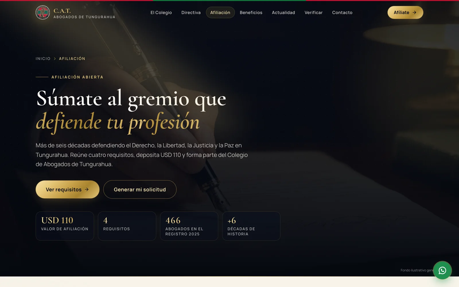 Captura de Colegio de Abogados de Tungurahua: La afiliación, paso a paso.